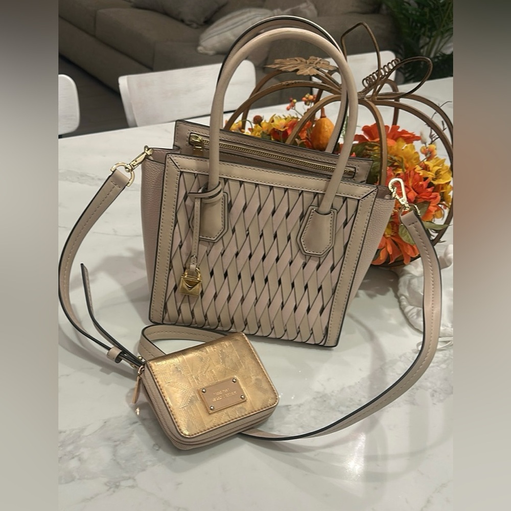 Michael Kors Mercer Studio Woven Leather Crossbody Bag w/Mk wallet